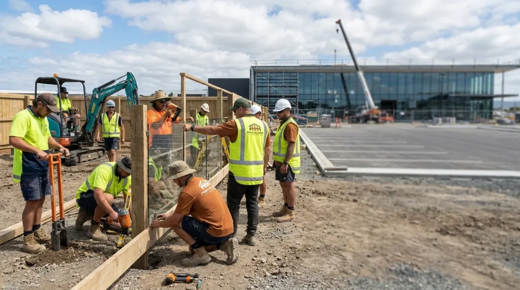 Large-scale commercial boundary construction managed by Fence Builders Napier.