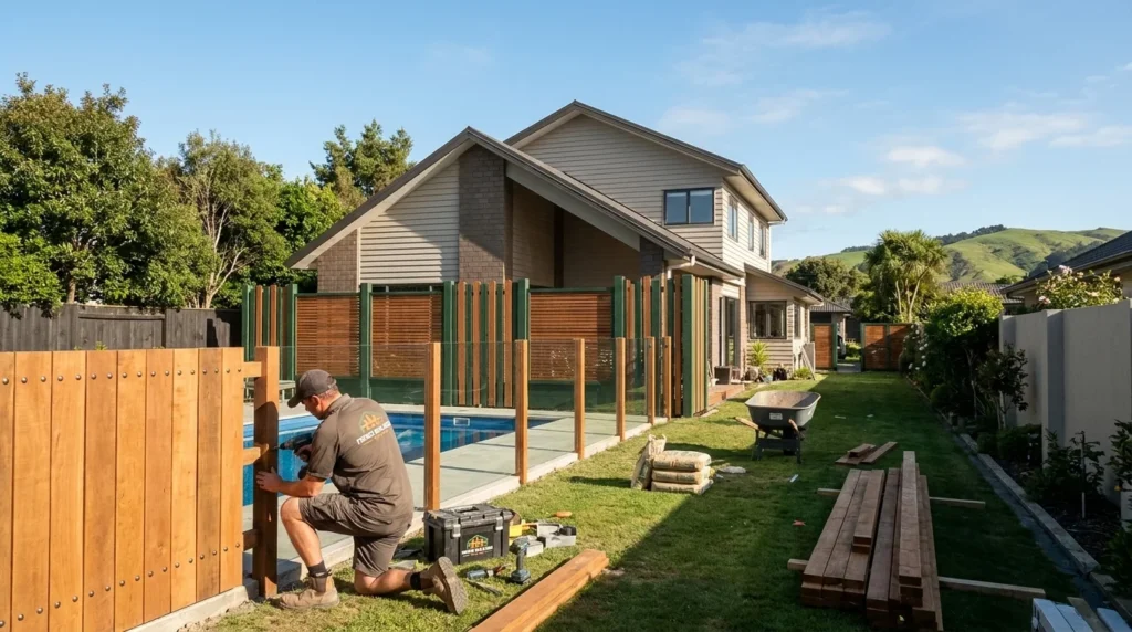 Professional installation of durable vinyl fencing by Fence Builders Napier.